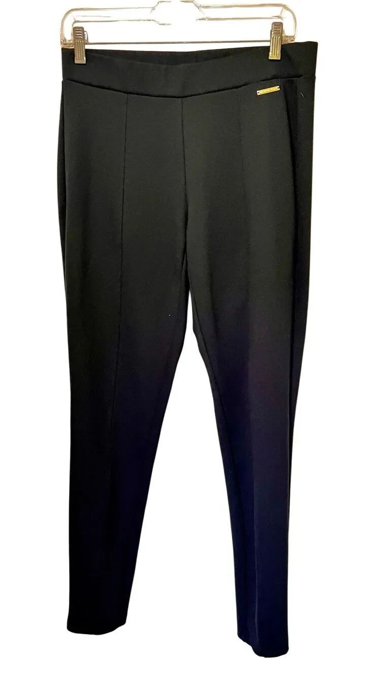 Michael Kors Black Pull On Leggings Gold Hardware Stretch Pants Womens Size Medi